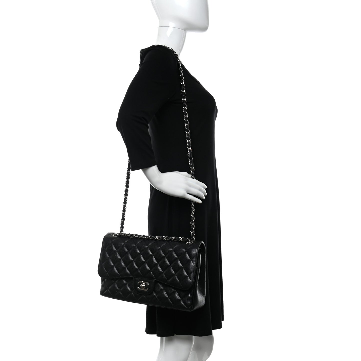 Caviar Quilted Jumbo Double Flap Black