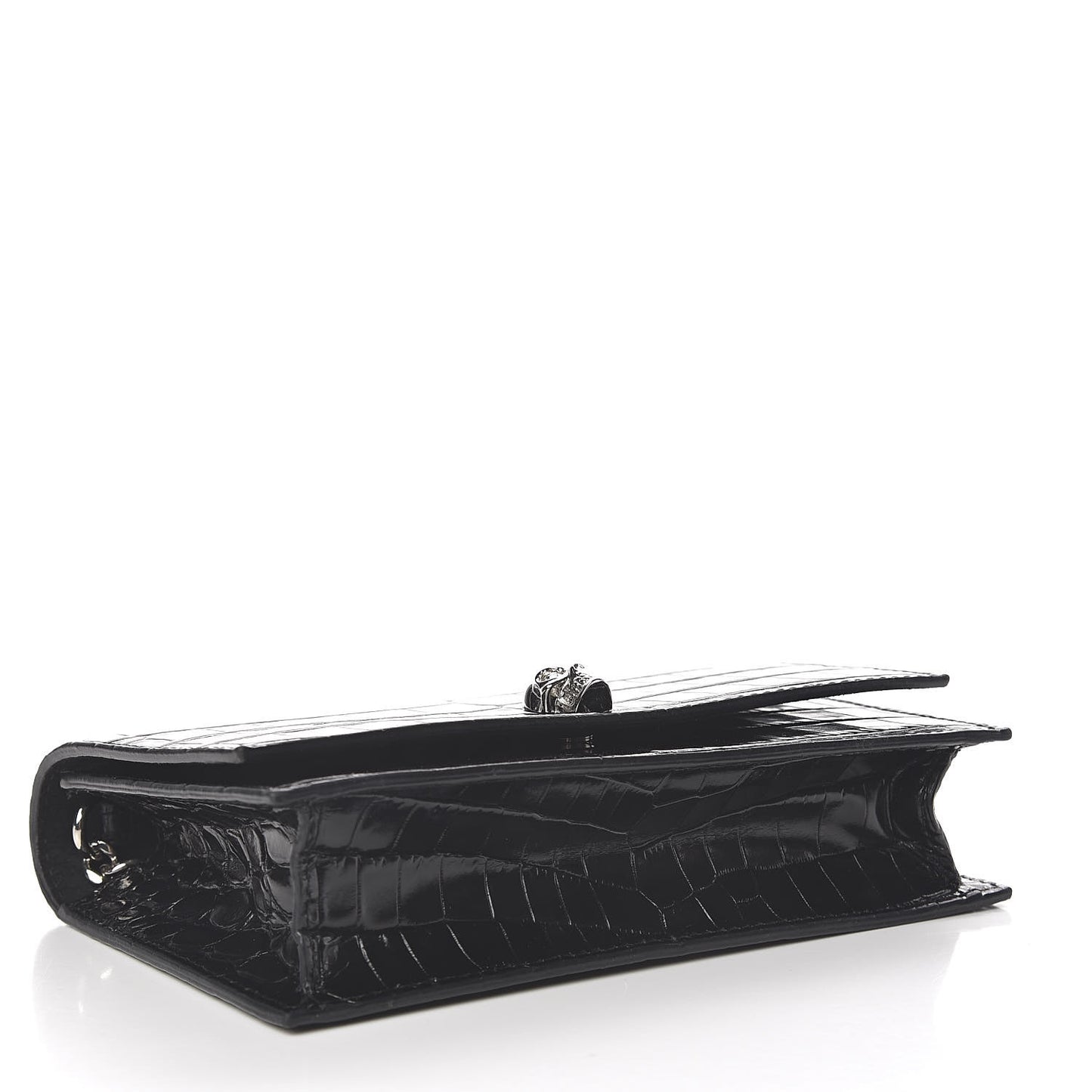 Calfskin Crocodile Embossed Skull Mini Crossbody Bag Black
