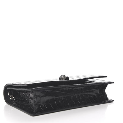 Alexander McQueen Calfskin Crocodile Embossed Skull Mini Crossbody Bag Black 4 of 11
