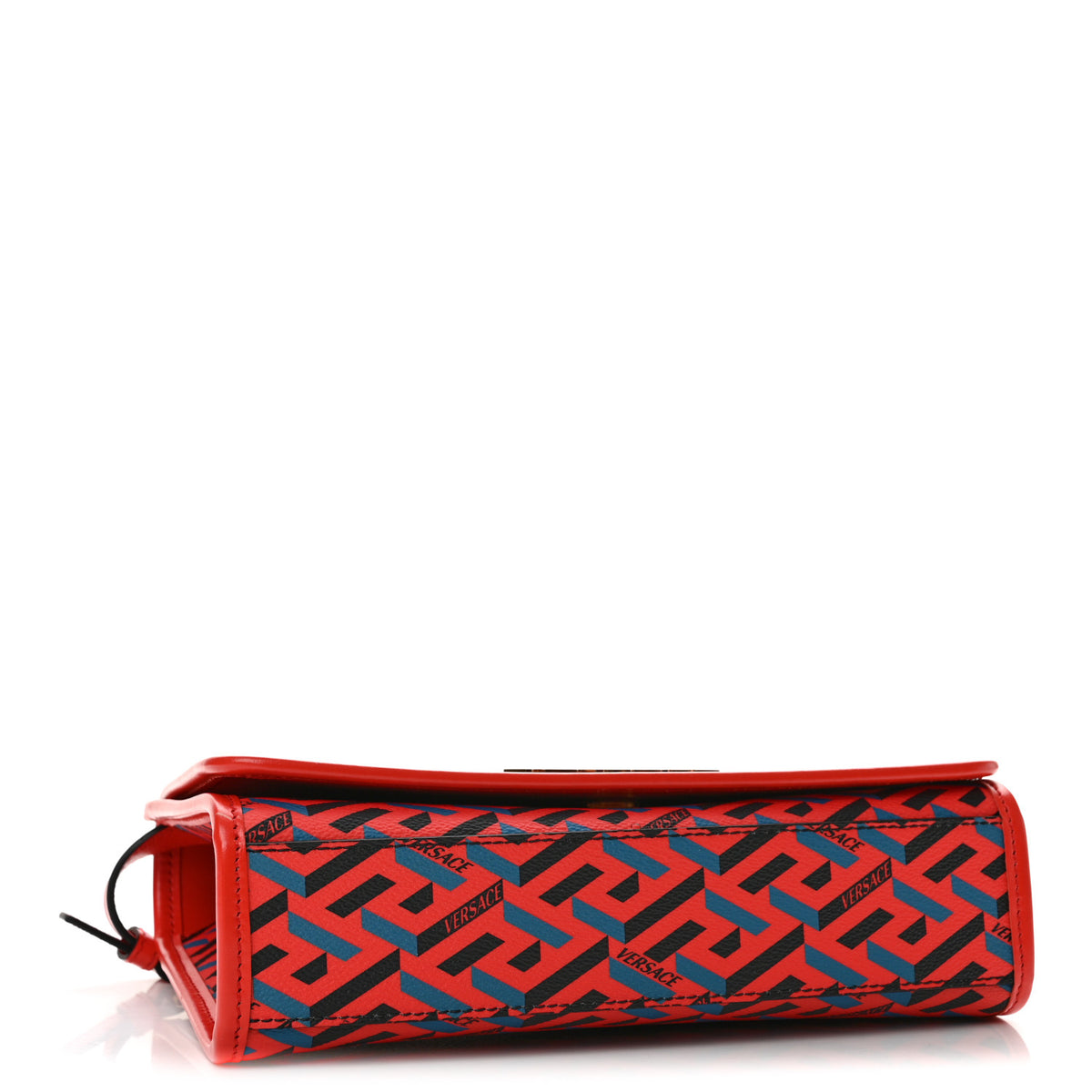 Coated Canvas La Greca Signature Top Handle Bag Blue Red