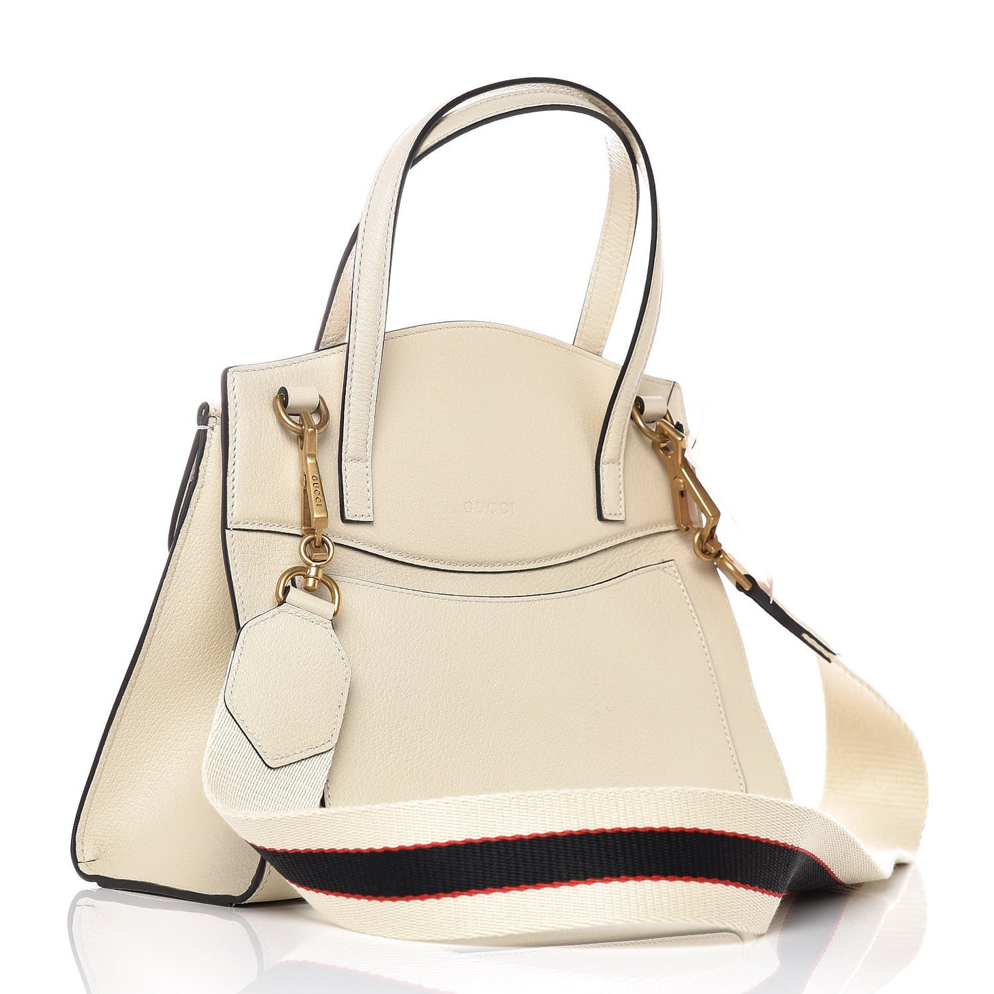 Grained Calfskin Web Stripe Butterfly Medium Totem Top Handle Bag White