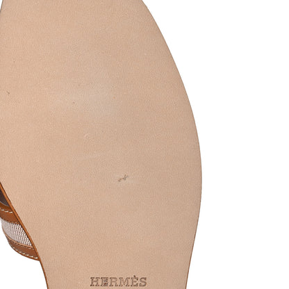 Hermes Calfskin Canvas Oran Sandals 39 Noisette Beige Dore 9 of 10