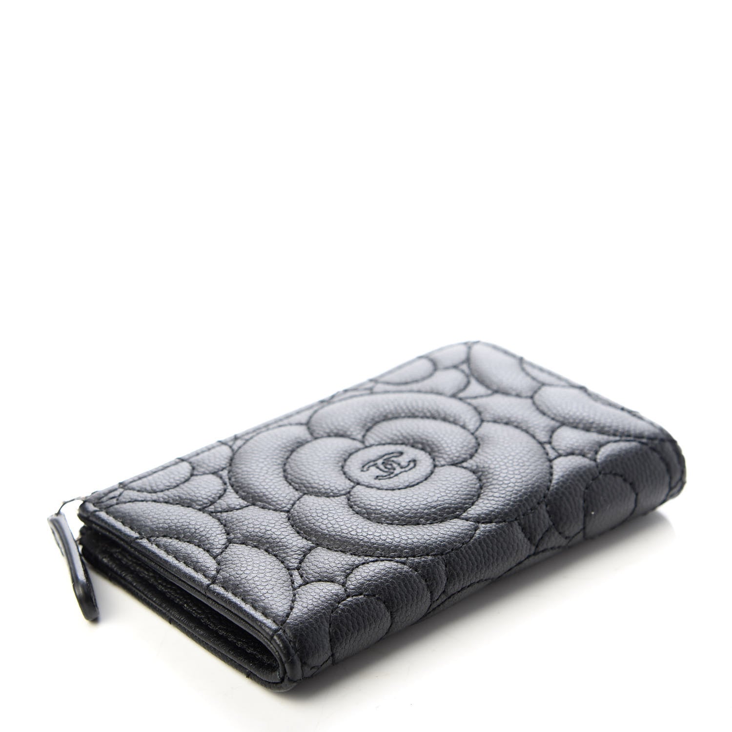 Chanel Caviar Camellia Embossed Key Holder Case Black 4 of 8