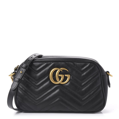 Gucci Calfskin Matelasse Small GG Marmont Chain Shoulder Bag Black 1 of 9