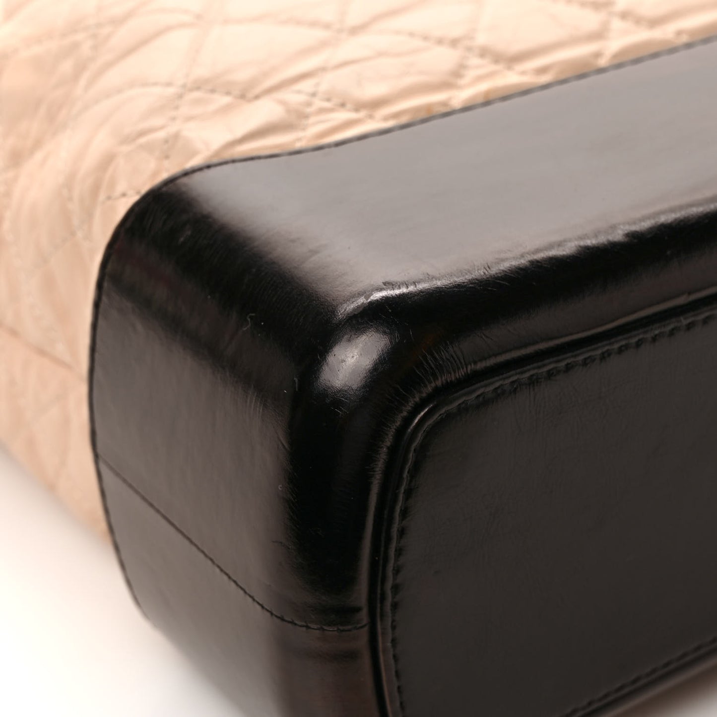 Aged Calfskin Quilted Large Gabrielle Shopping Tote Beige Black