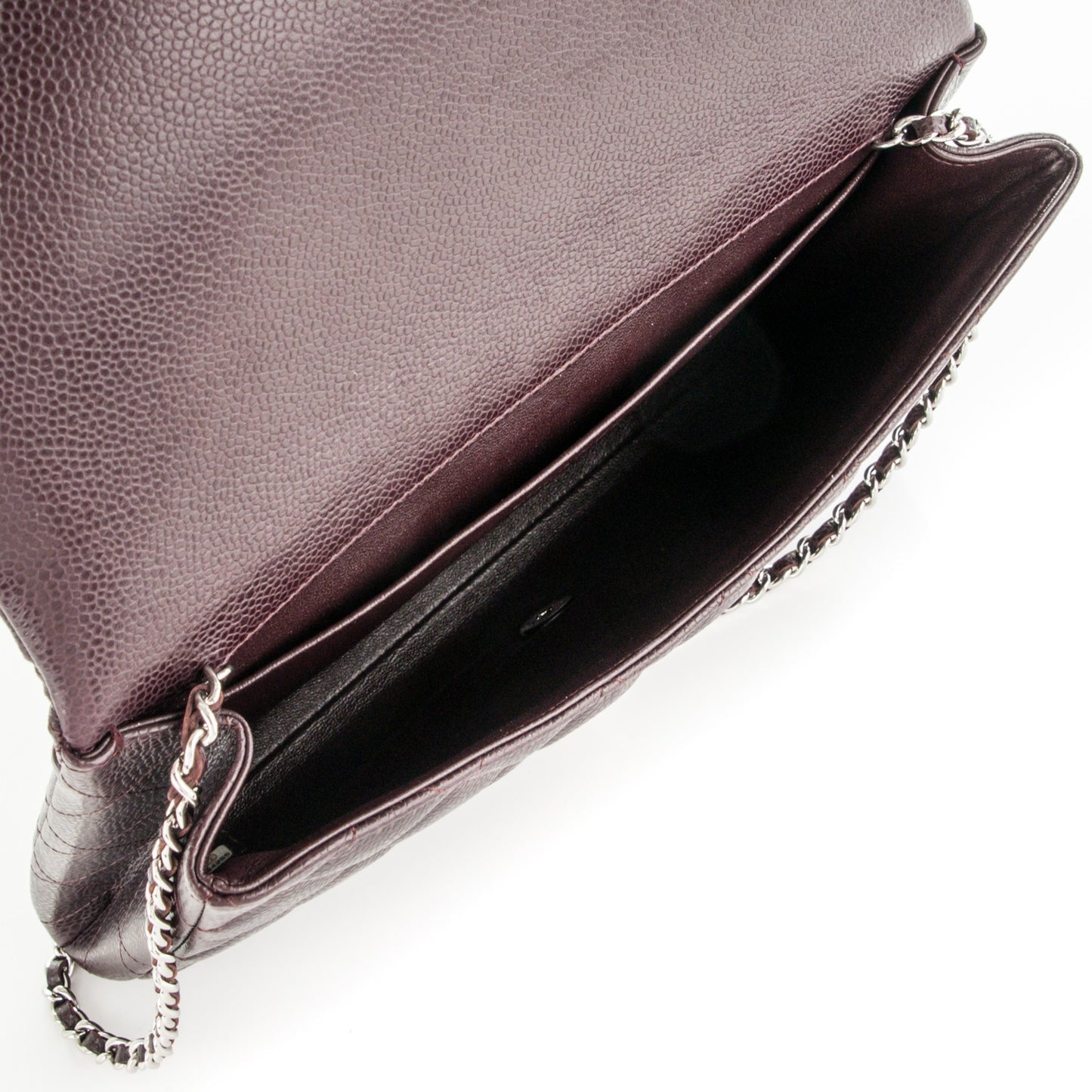Caviar Quilted Clutch With Chain Flap Burgundy