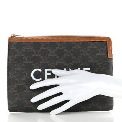 Celine Triomphe Canvas Lambskin Small Pouch Tan 2 of 6