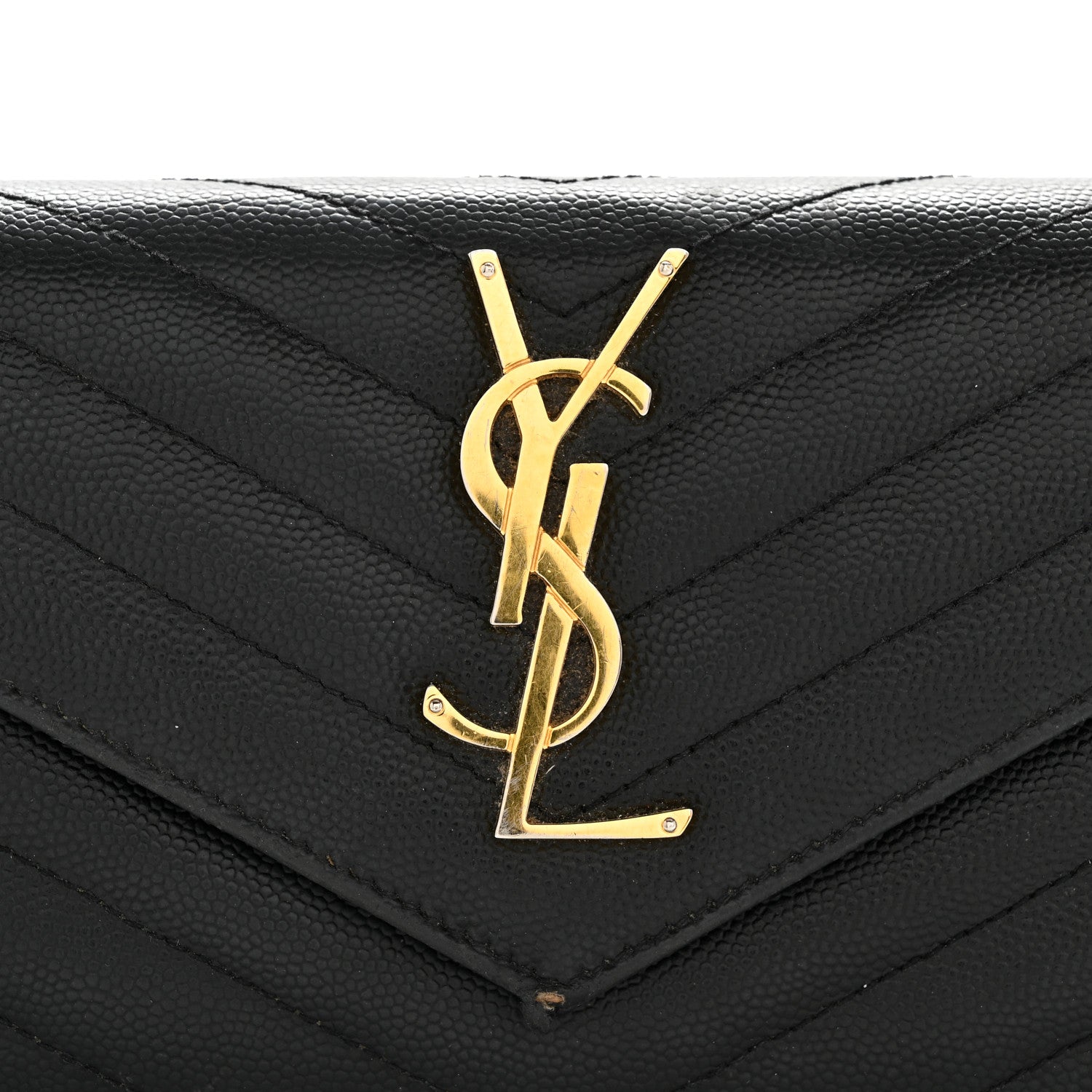 Saint Laurent Grain De Poudre Matelasse Chevron Monogram Flap Wallet Black 11 of 13