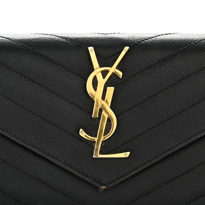 Saint Laurent Grain De Poudre Matelasse Chevron Monogram Flap Wallet Black 11 of 13