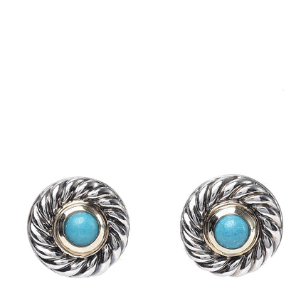 David Yurman Sterling Silver 14K Yellow Gold Turquoise Cookie Earrings 1 of 4