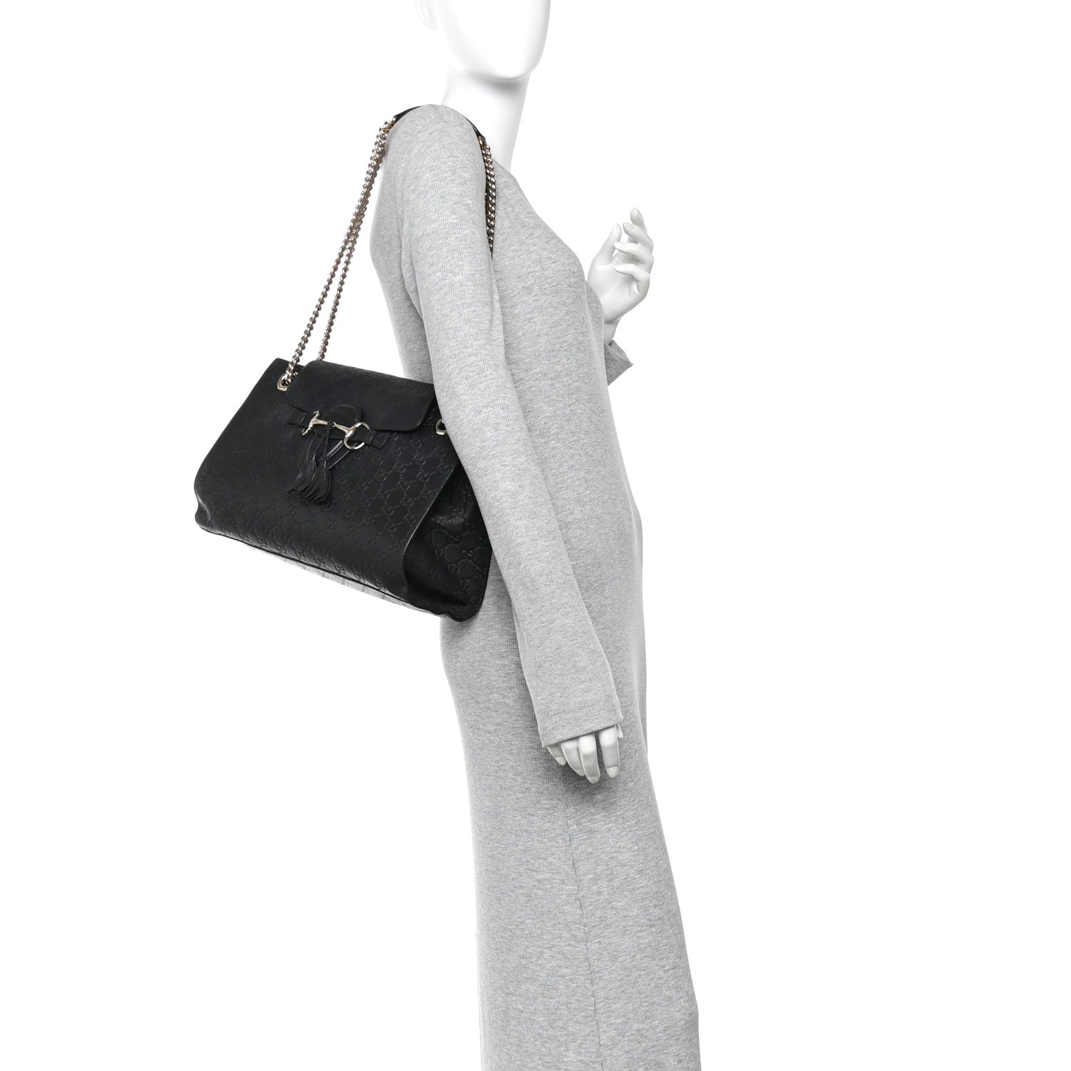 Gucci Guccissima Large Emily Chain Shoulder Bag Black 2 of 10
