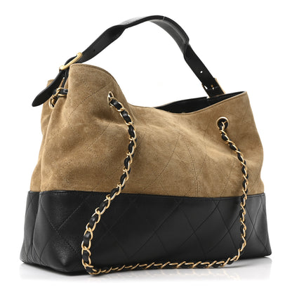 Chanel Suede Calfskin Shiny Lambskin Quilted Small Coco Base Shopping Bag Beige Black 3 of 11