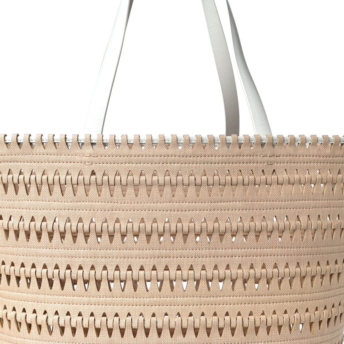 Canvas Woven Bucket Bag Beige White