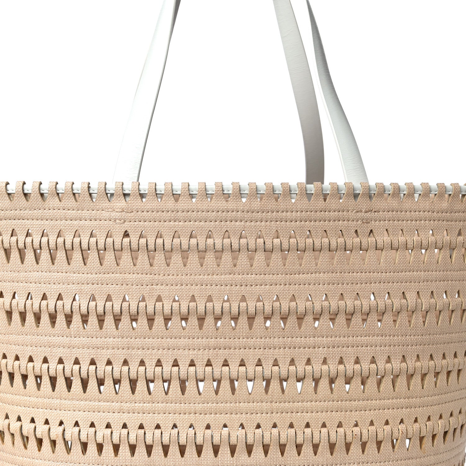 Alaia Canvas Woven Bucket Bag Beige White 6 of 10