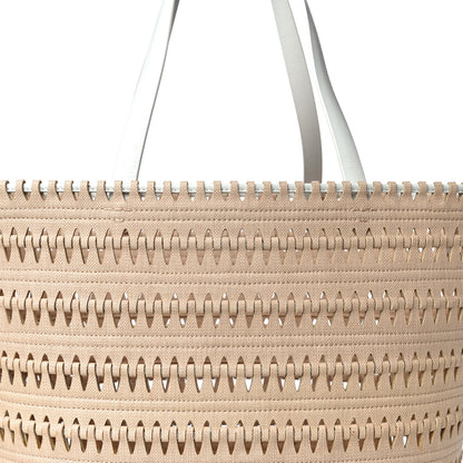 Alaia Canvas Woven Bucket Bag Beige White 6 of 10