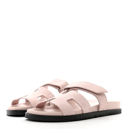 Hermes Suede Goatskin Womens Chypre Sandals 38 Rose Perle 3 of 9