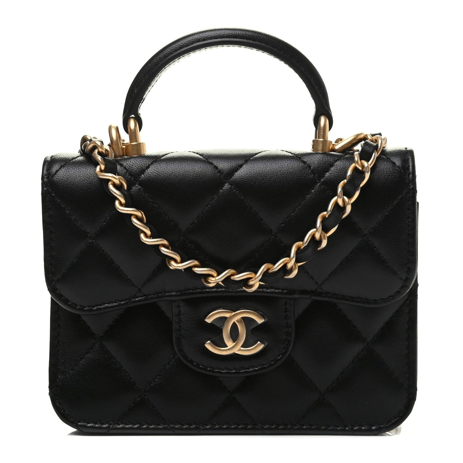Chanel Lambskin Quilted Top Handle Flap Coin Purse With Chain Black 1 of 9