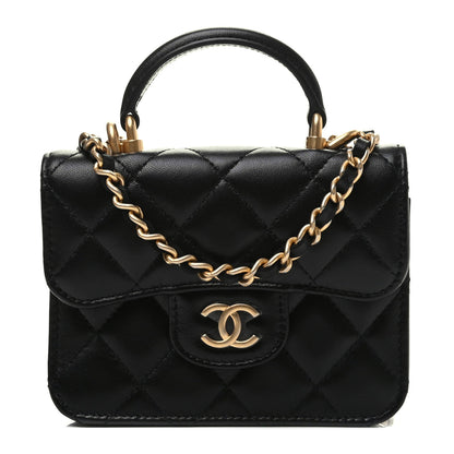 Chanel Lambskin Quilted Top Handle Flap Coin Purse With Chain Black 1 of 9