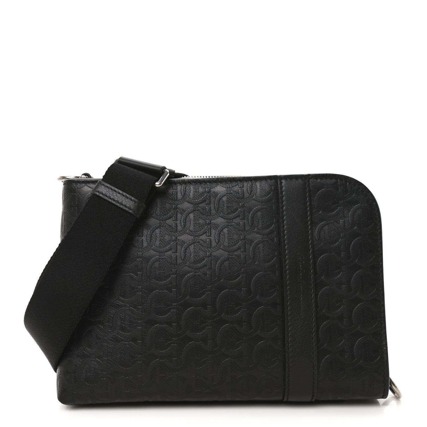 Salvatore Ferragamo Calfskin Gancini Embossed Travel Crossbody Black 1 of 9