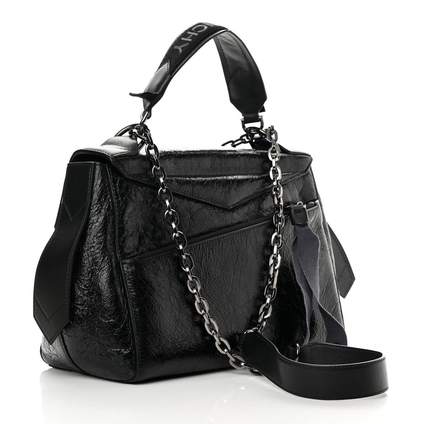 Creased Patent Calfskin Medium ID Flap Black