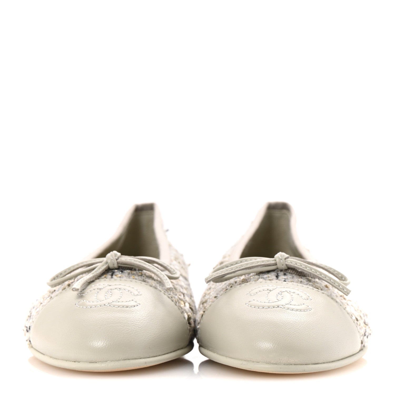 Chanel Cotton Tweed Grosgrain Cap Toe Ballerina Flats 36.5 Grey 3 of 10
