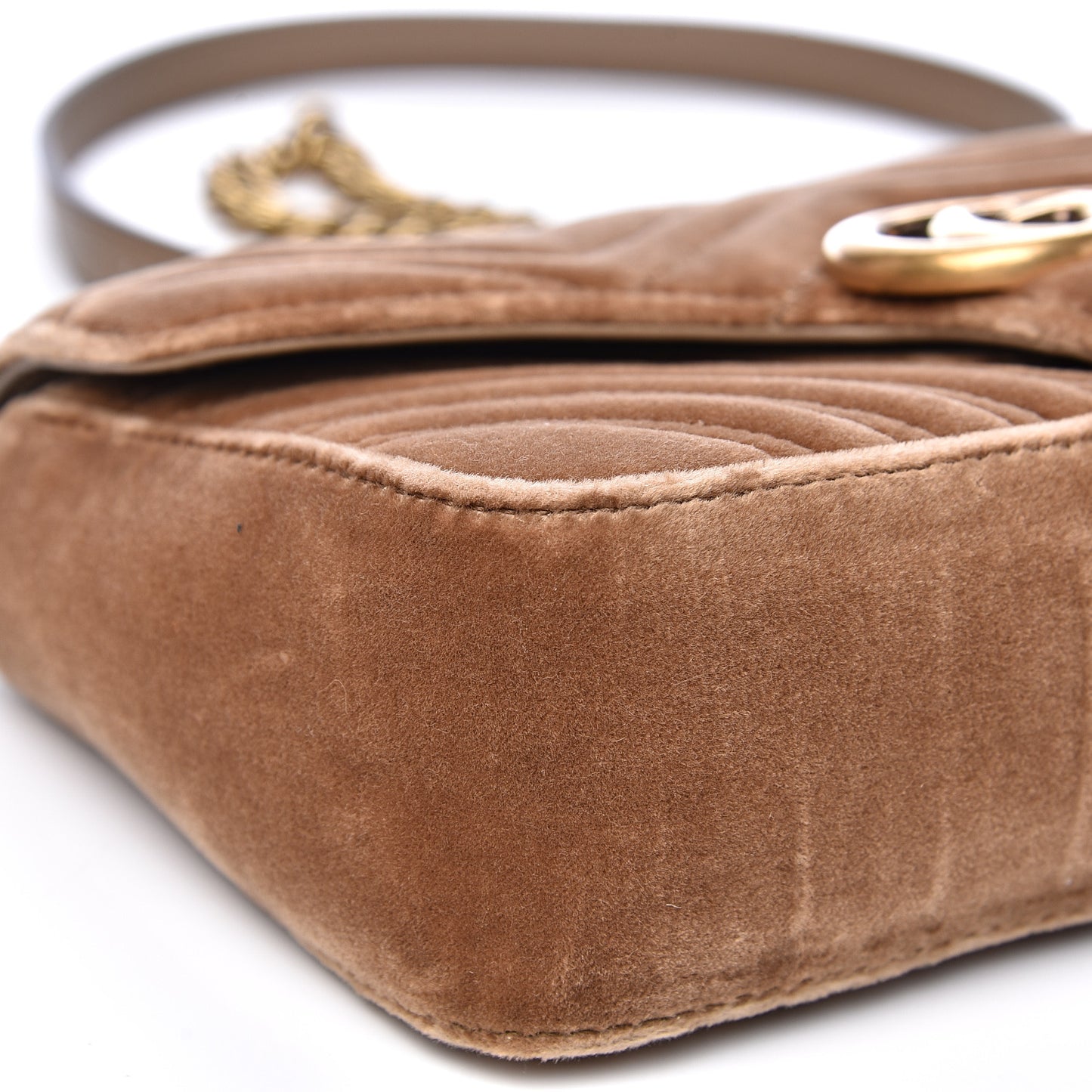 Velvet Matelasse Small GG Marmont Shoulder Bag Taupe