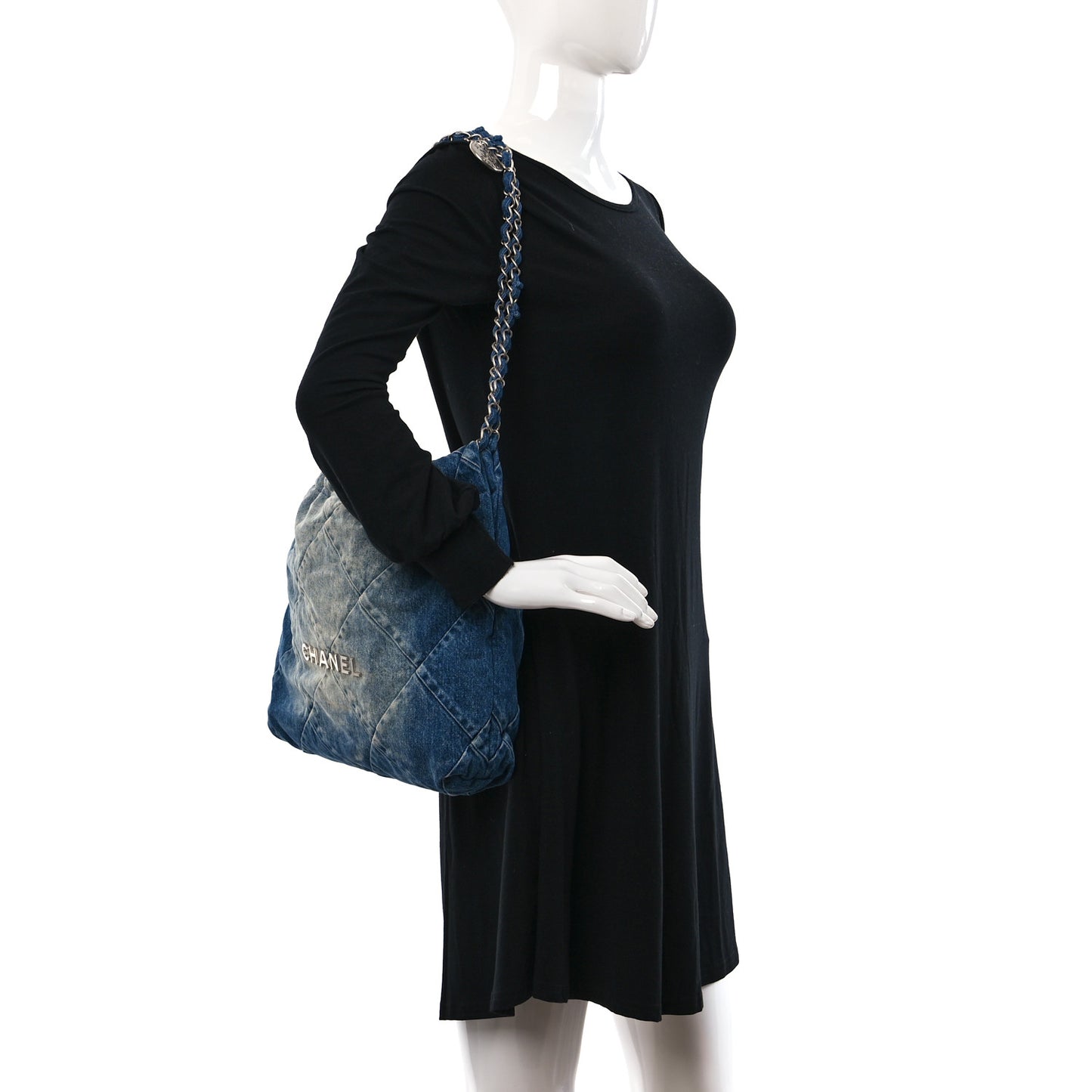 Denim Quilted Small Chanel 22 Blue