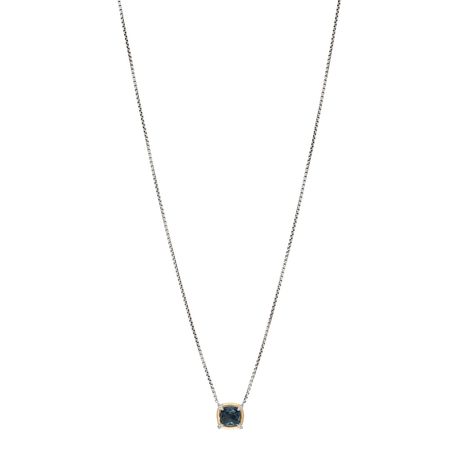 Sterling Silver 18K Yellow Gold Diamond Blue Topaz 7mm Petite Chatelaine Pendant Necklace