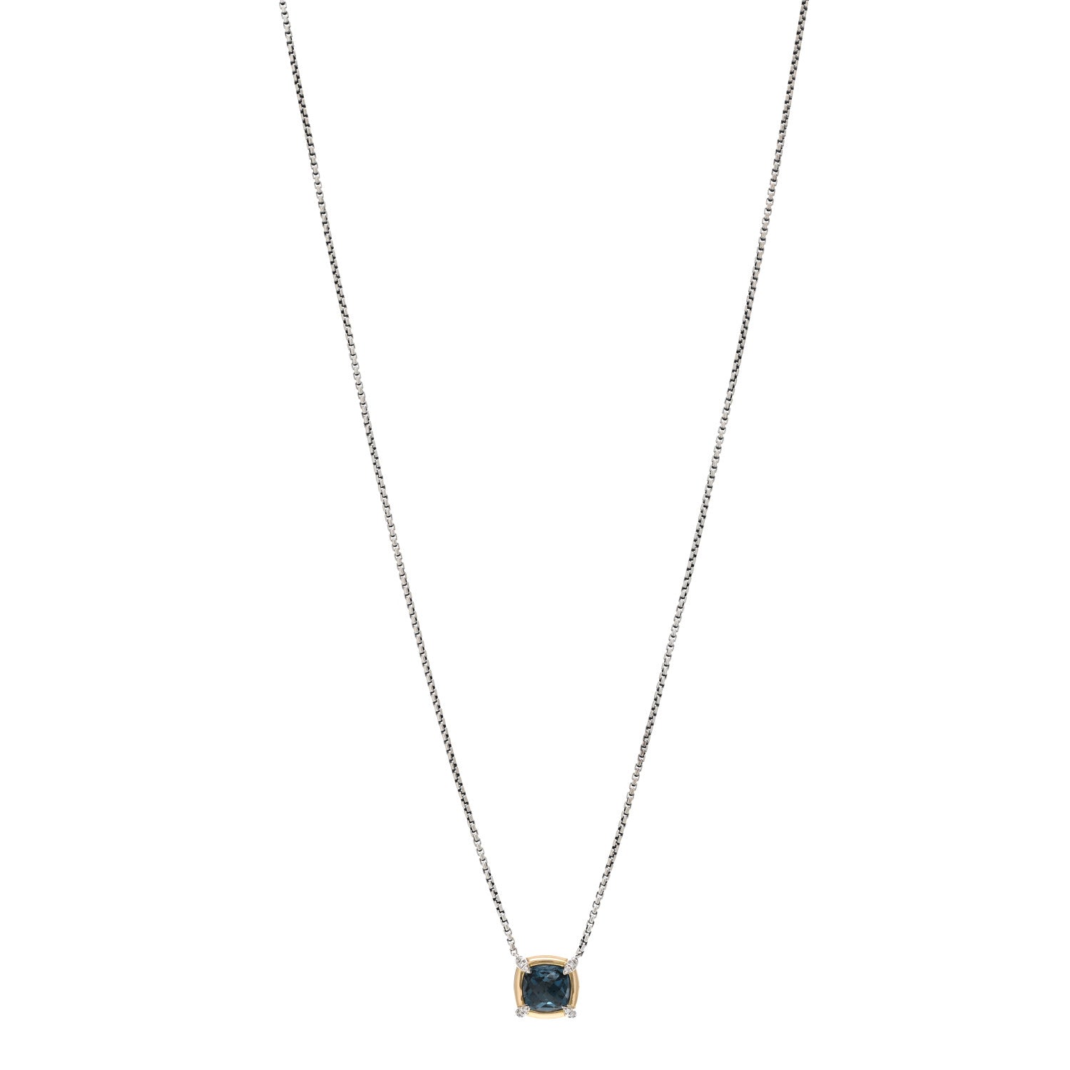 David Yurman Sterling Silver 18K Yellow Gold Diamond Blue Topaz 7mm Petite Chatelaine Pendant Necklace 1 of 4