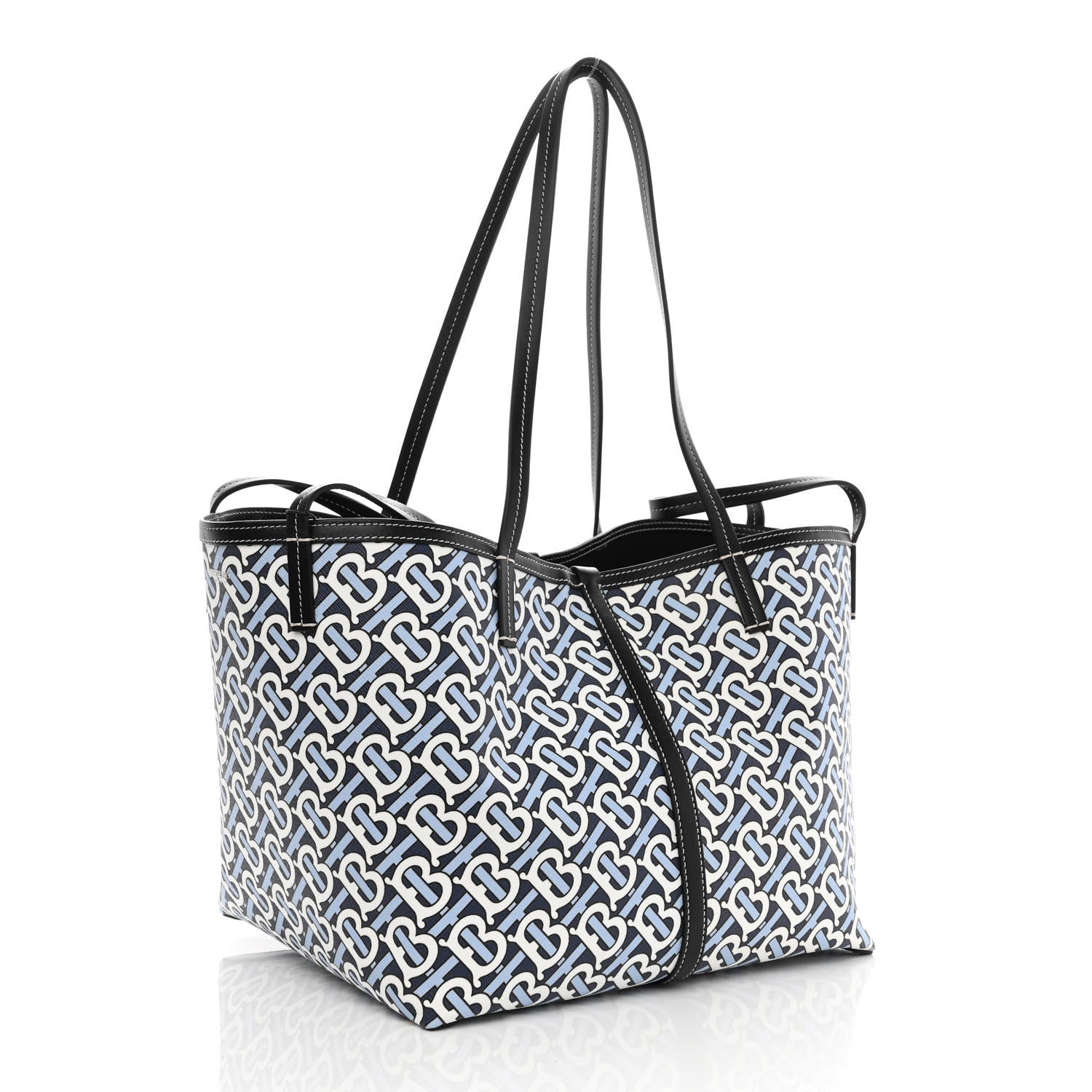 Burberry Cotton Canvas Monogram TB Print Tote Cobalt Black 5 of 14