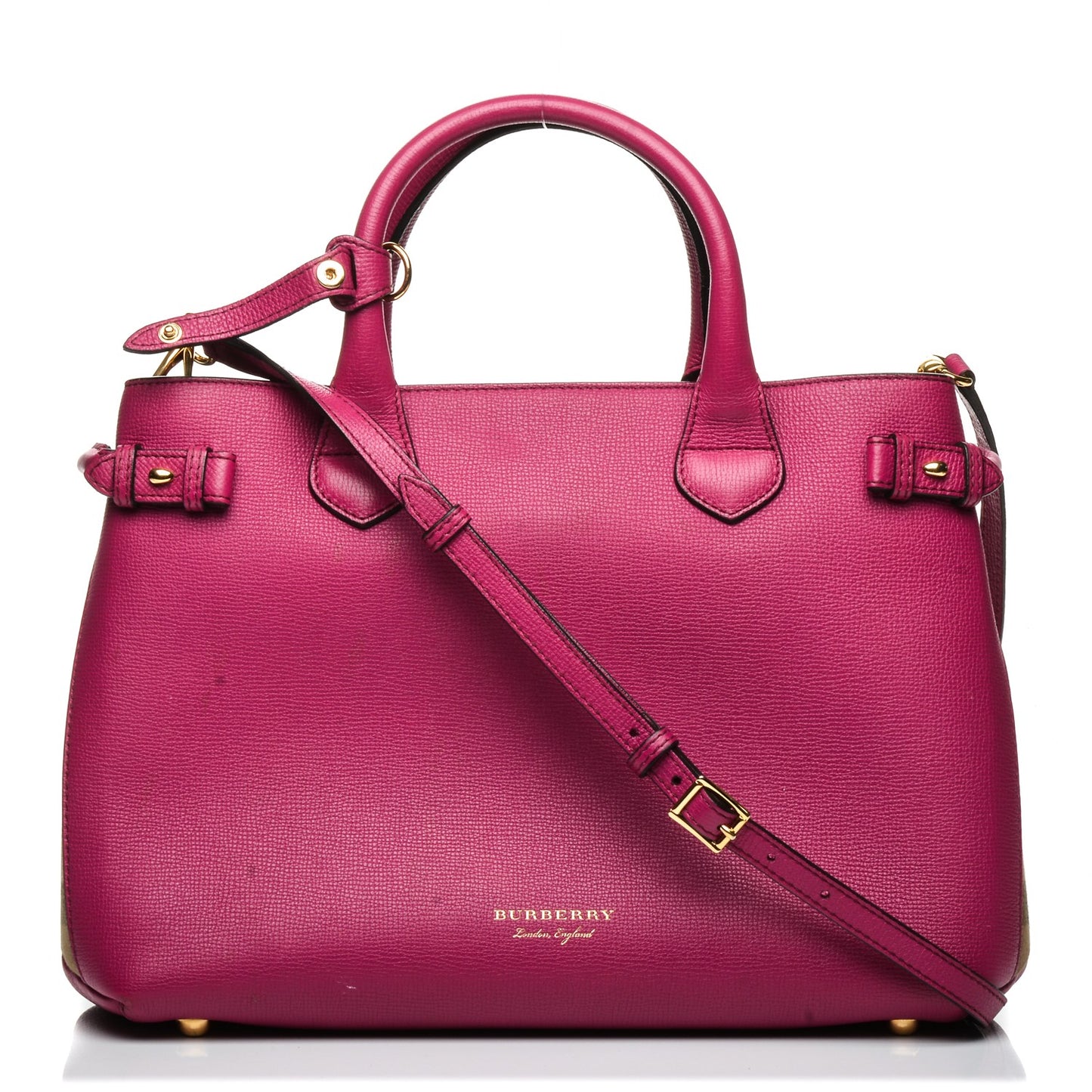 Grainy Calfskin House Check Medium Banner Tote Brilliant Fuchsia