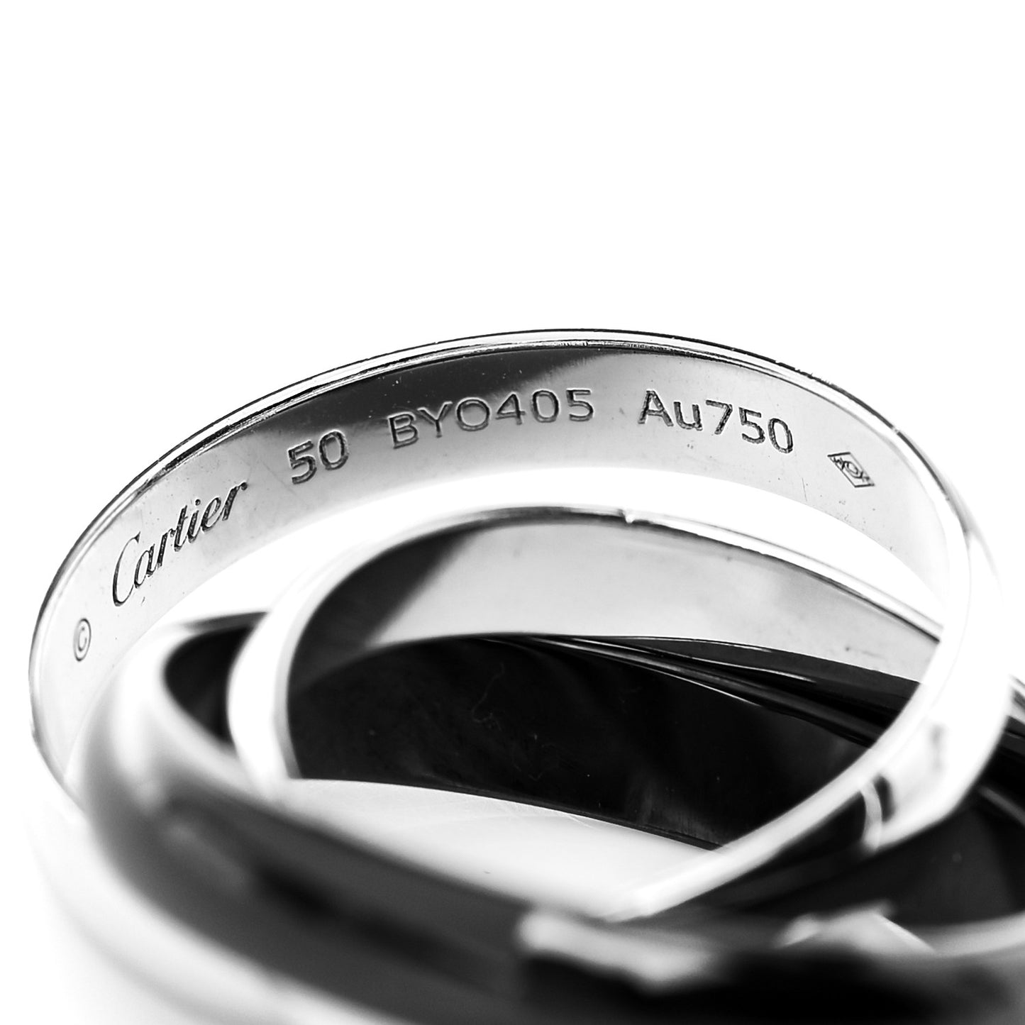 18K White Gold Palladium Black Ceramic Trinity Ring 50 5.25