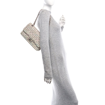 Chanel Tweed Quilted Medium Double Flap Light Pink Multicolor 2 of 13