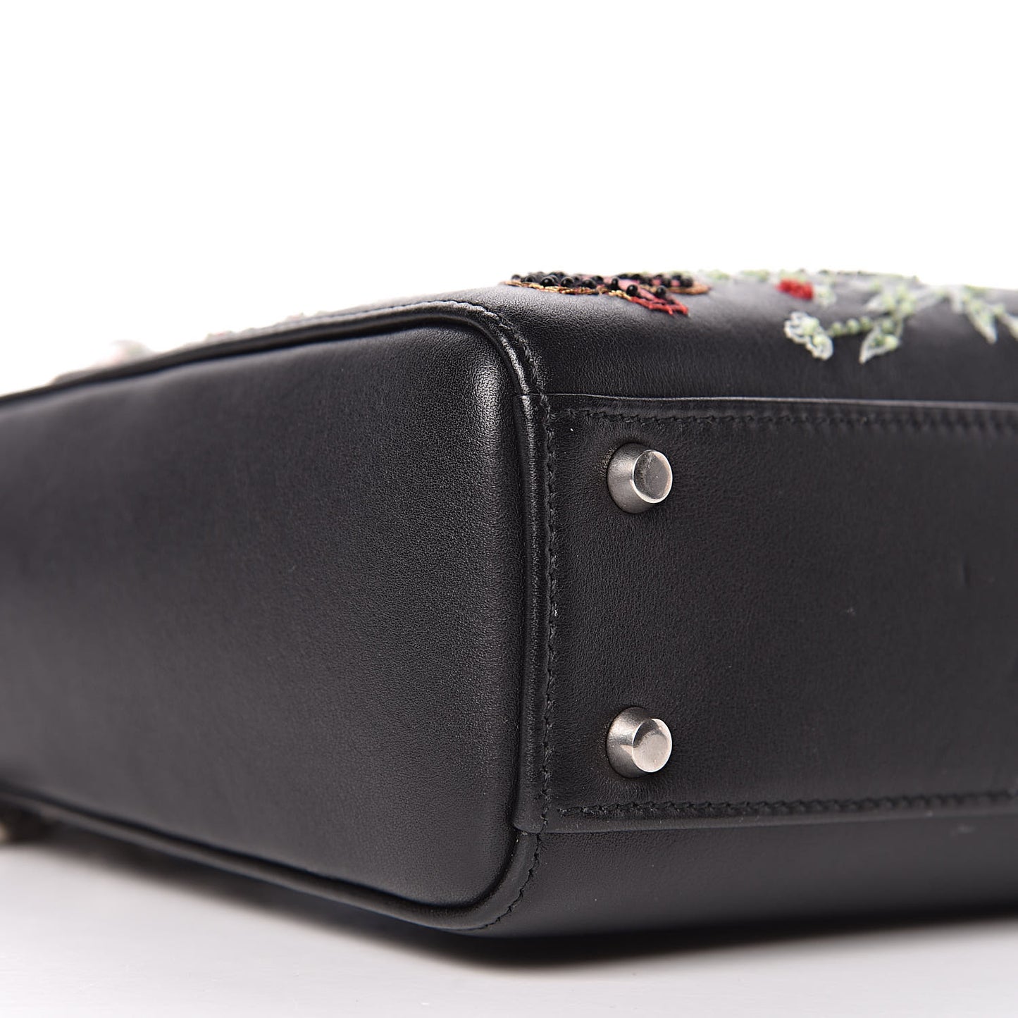 Smooth Calfskin Embroidered Mini Lady Dior Black Multicolor