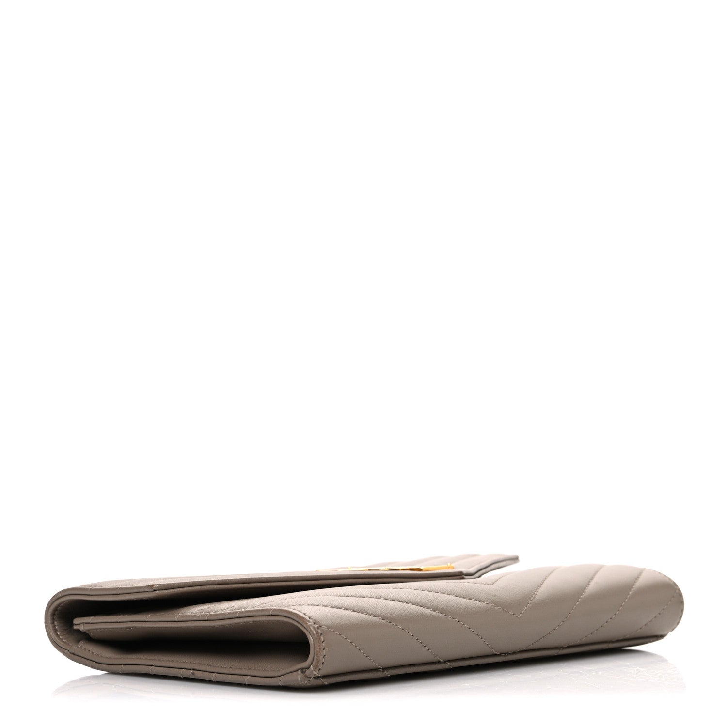 Saint Laurent Lambskin Matelasse Chevron Monogram Cassandre Flap Pouch Dark Beige 4 of 7