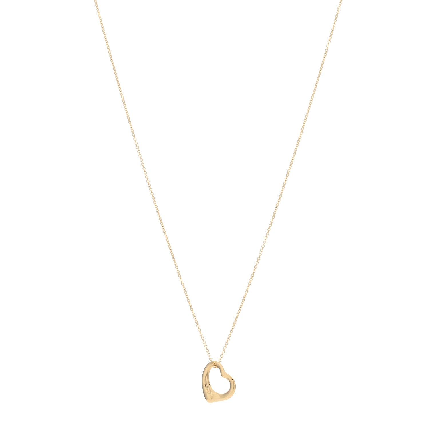 Tiffany 18K Yellow Gold 16mm Elsa Peretti Open Heart Pendant Necklace 1 of 3