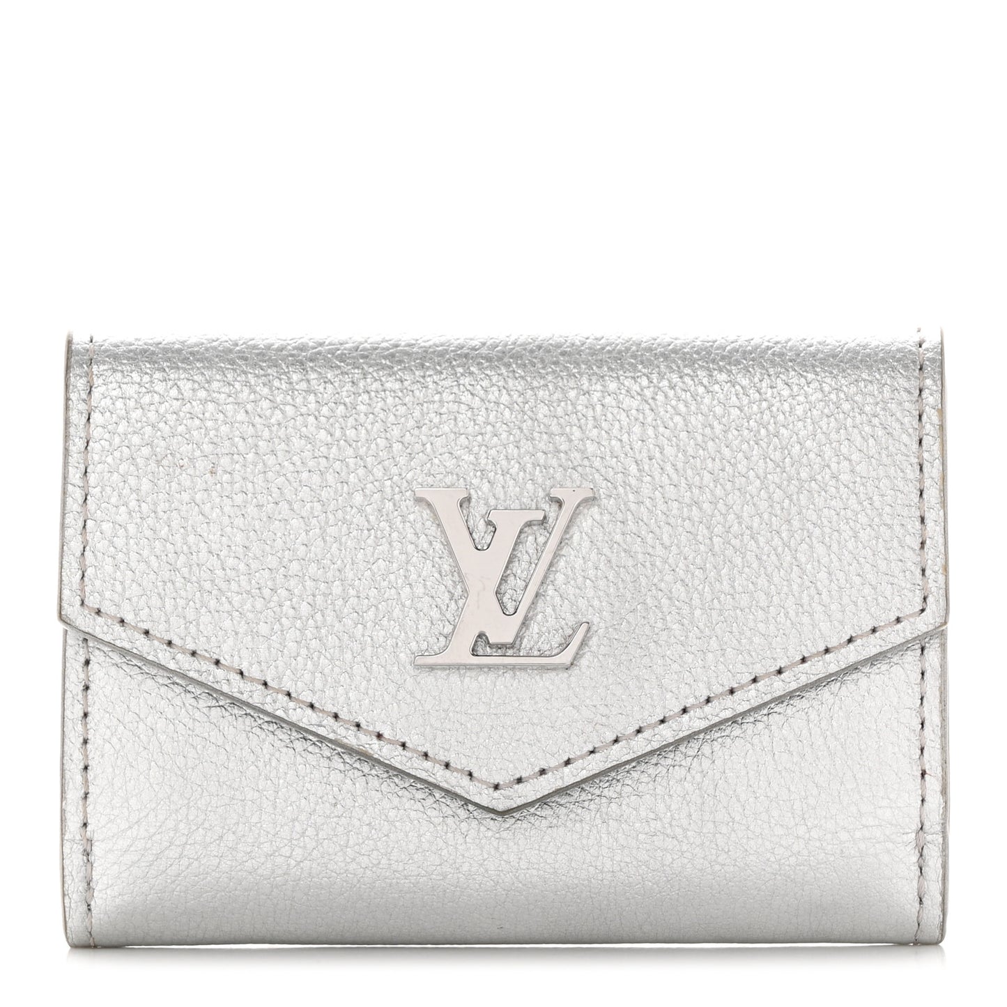 Metallic Calfskin Lockmini Wallet Silver