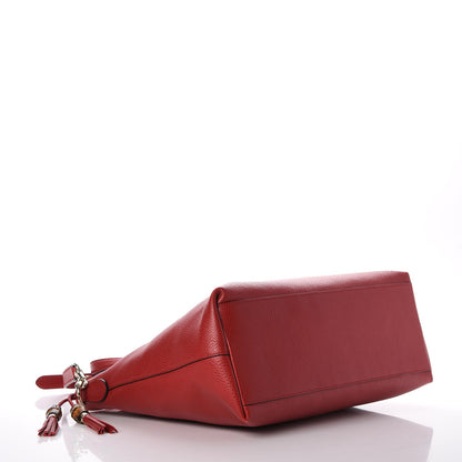 Gucci Pebbled Calfskin Convertible Bamboo Tassel Tote Red 4 of 11