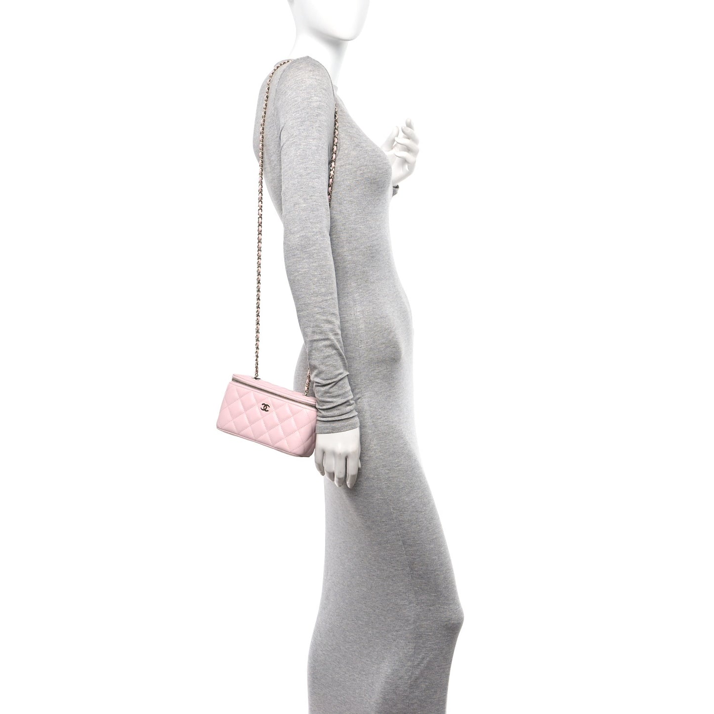 Caviar Quilted Small Vanity Case With Chain Light Pink