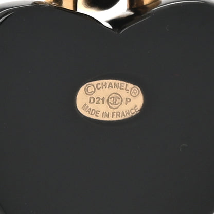 Chanel Resin Crystal CC Heart Drop Earrings Black Gold 4 of 5