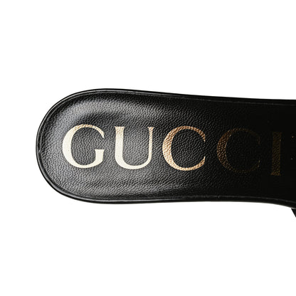Gucci Polished Calfskin Scarlet Mid Heel Slide Sandals 37.5 Black 11 of 13