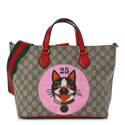 Gucci Soft GG Supreme Monogram Web Bosco Patch Small Crossbody Tote Beige Malva Hibiscus Red 1 of 9