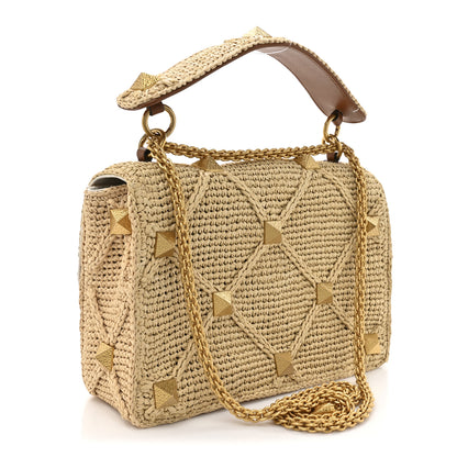 Valentino Garavani Raffia Large Roman Stud Shoulder Bag Naturale 3 of 10
