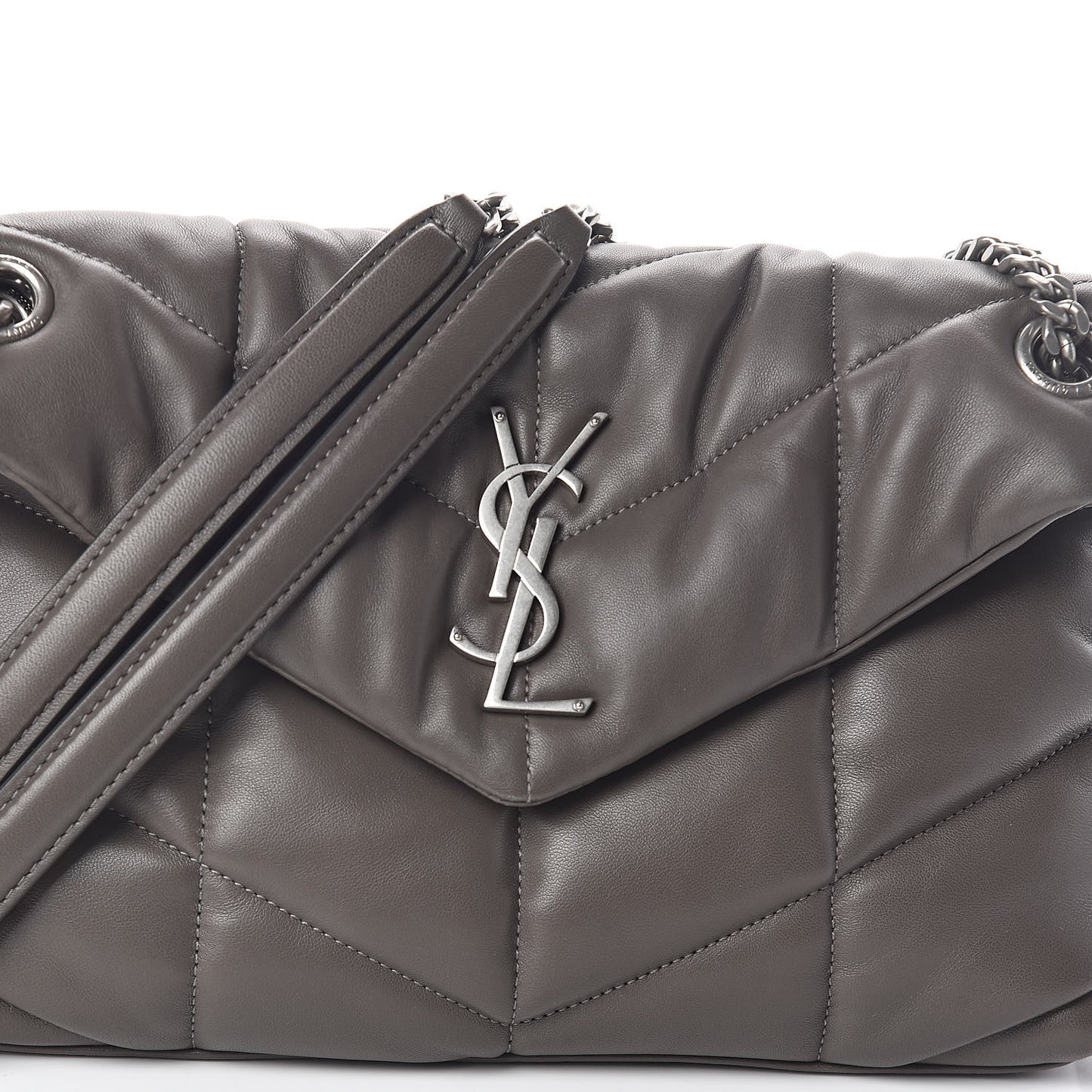 Lambskin Quilted Small Loulou Puffer Monogram Chain Satchel Concrete