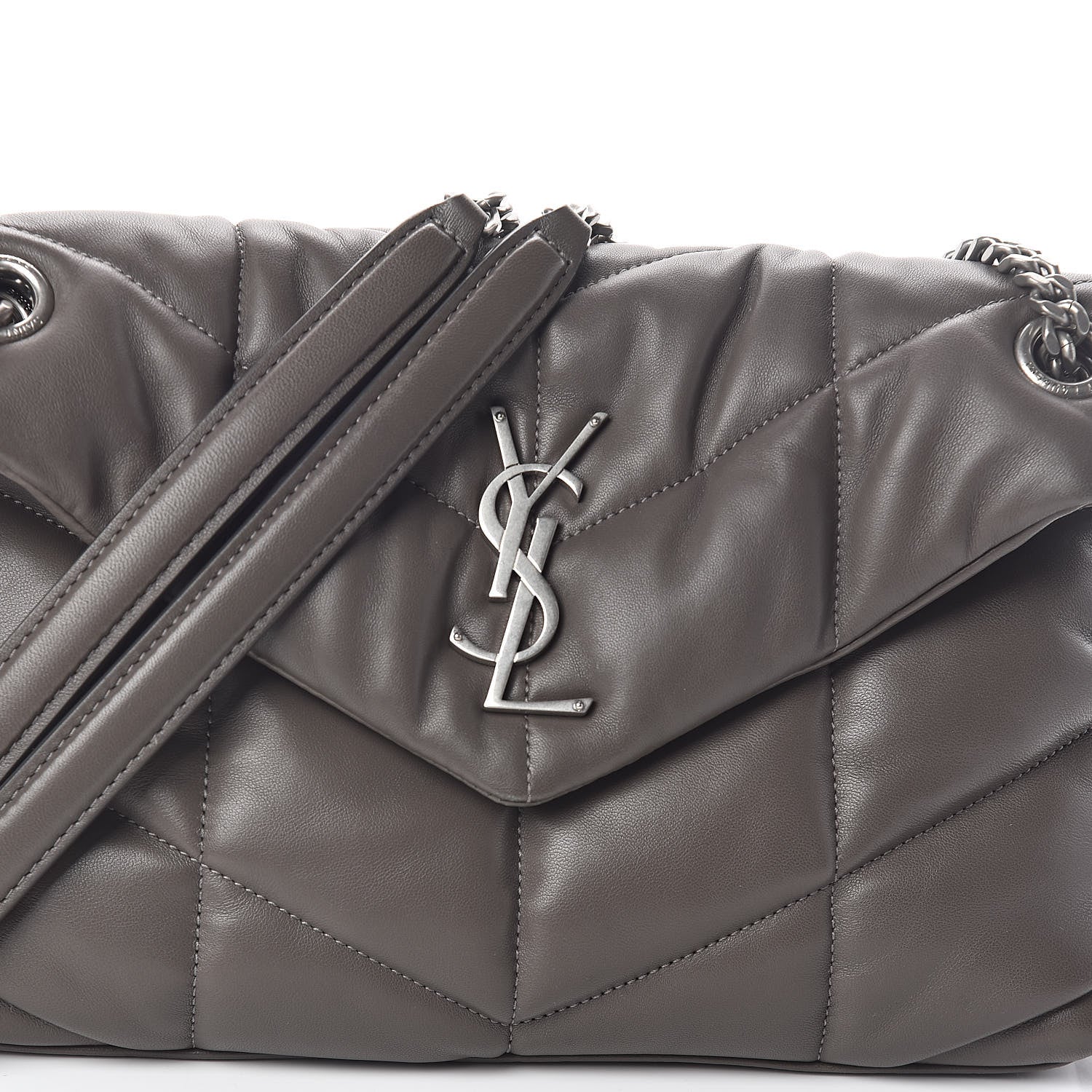 Saint Laurent Lambskin Quilted Small Loulou Puffer Monogram Chain Satchel Concrete 7 of 9