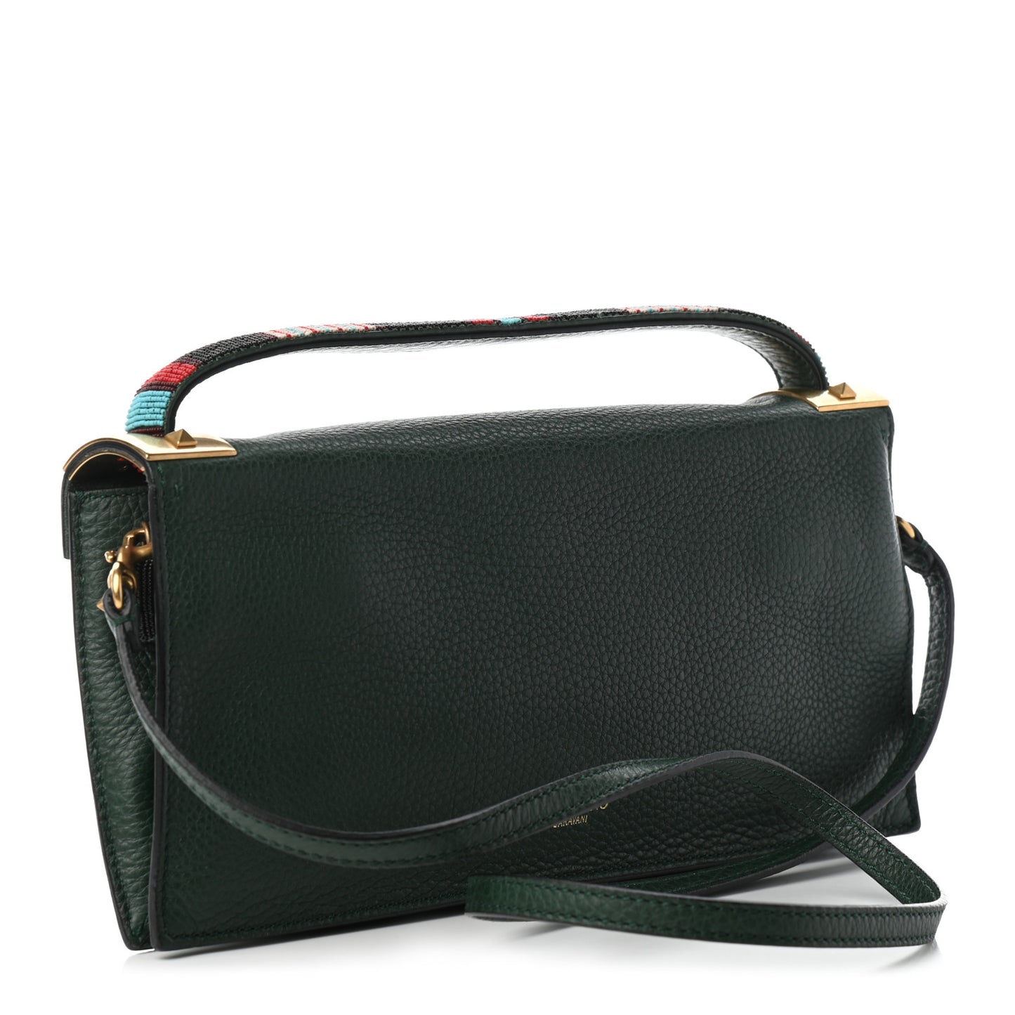 Pebbled Calfskin Beaded My Rockstud Clutch Green