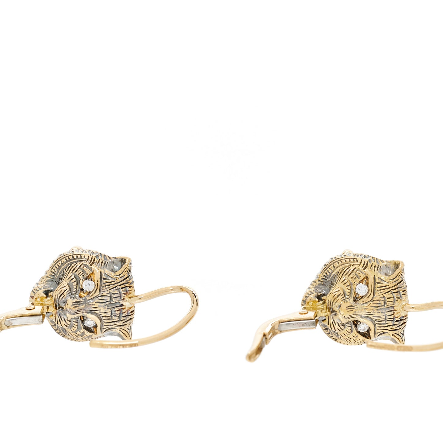 18K Yellow Gold Diamond Pink Opal Le Marche Des Merveilles Feline Earrings