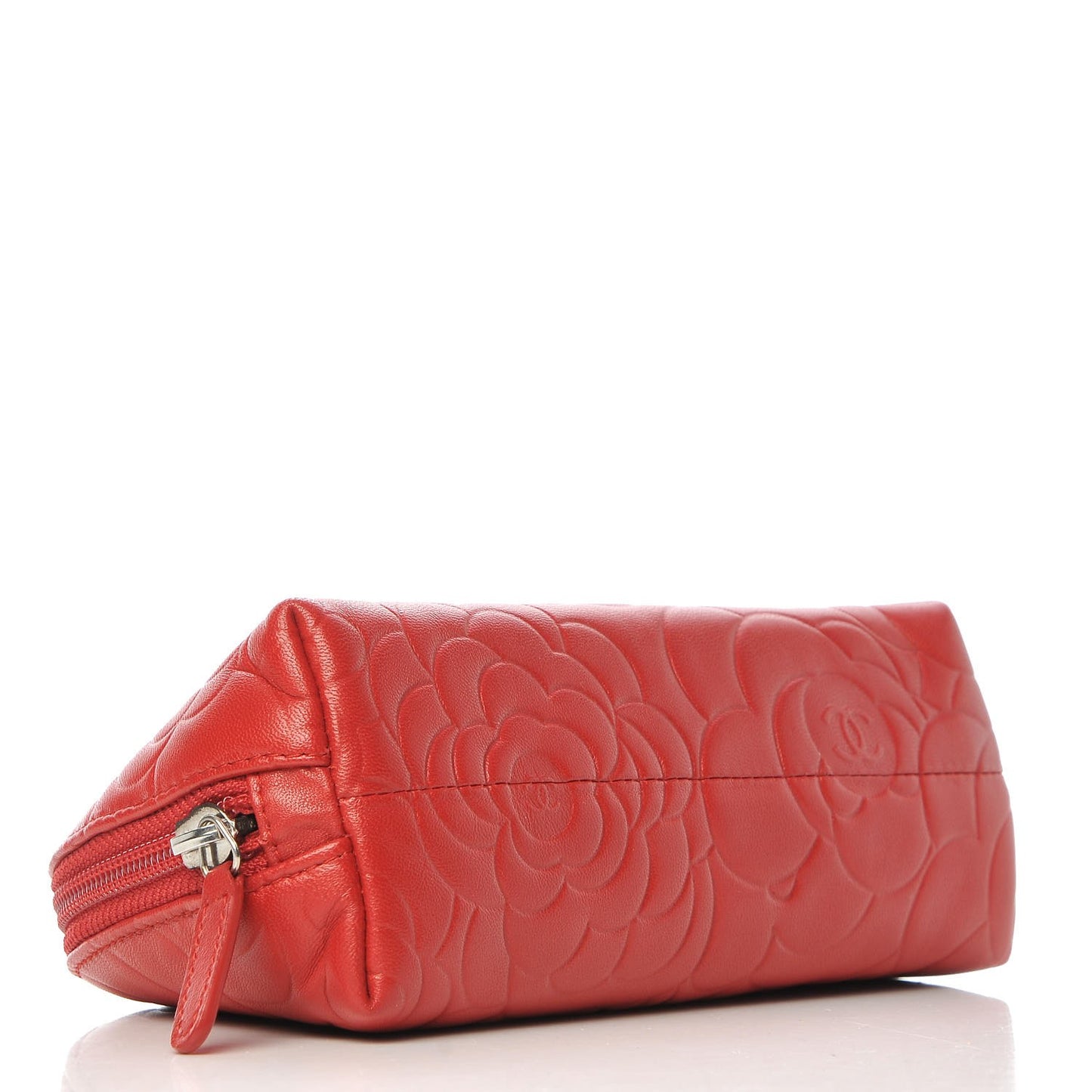 Lambskin Camellia Embossed Cosmetic Case Red