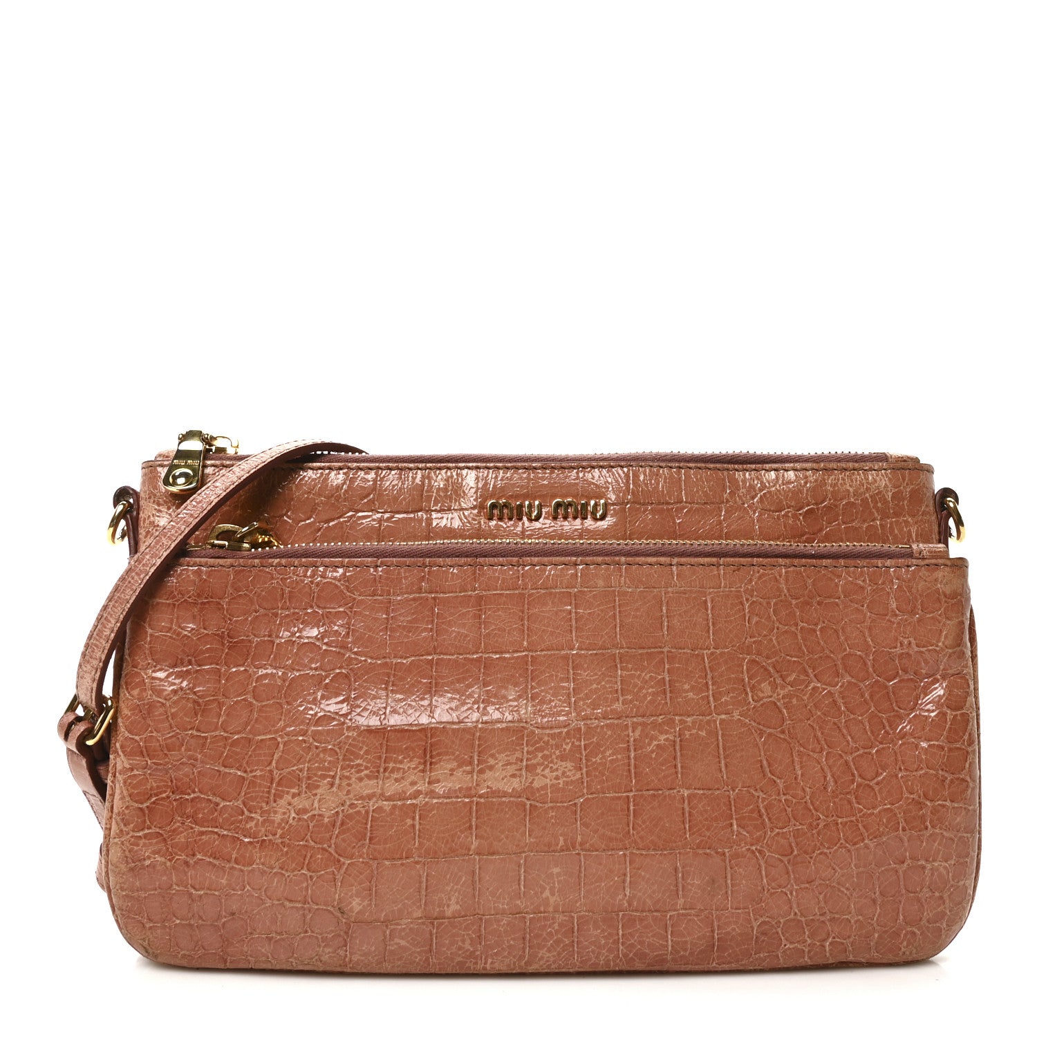 miuページ Miu Miu Vernice Crocodile Embossed Crossbody Bag Antico 1705877
