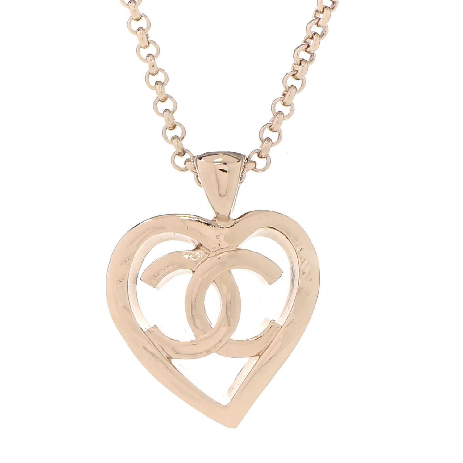Chanel CC Heart Chain Pendant Necklace Gold 4 of 7